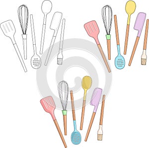 Cooking utensils in pastel colors. Vector illustration. photo