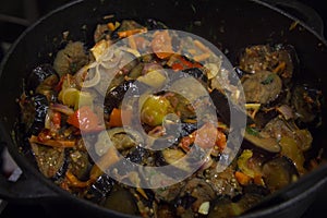 Cooking vegetable stew with eggplant