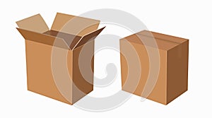 Vector Iolated Set of Carton Boxes, Opened and Closed