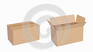 Vector Iolated Set of Carton Boxes, Opened and Closed