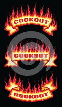 Cookout Fire Flame Scroll Banners