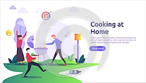 cooks in the kitchen together concept. vector illustration template for web landing page, banner, presentation, social, poster, ad