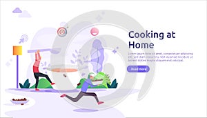 cooks in the kitchen together concept. vector illustration template for web landing page, banner, presentation, social, poster, ad