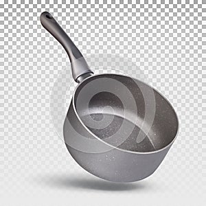 Cookware, pan with a long handle, stewpan. Vector 3d illustration