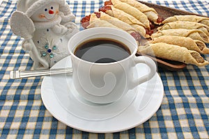 Cooky, napkin, cup, coffee, snowman photo
