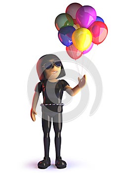 Cool 3d cartoon gothic styled girl with party balloons