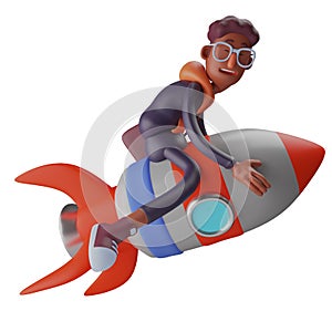 Cool 3D Student Cartoon Design shooting flying on a jet