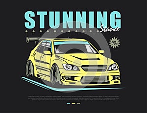 cool 90s car poster vector graphic illustration for printed use