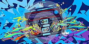 Cool Abstract Detailed Ghetto Blaster Urban Style Hiphop Graffiti Street Art Vector Template