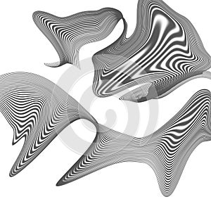 Abstract image made of deformed elements of sound waves. Dynamic motion technologies. Curved blue 3d lines on a white background.