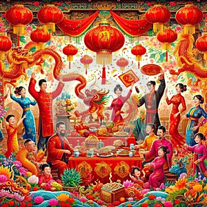 Cool and aesthetic 2024 Chinese New Year illustration