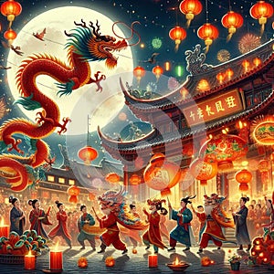 Cool and aesthetic 2024 Chinese New Year illustration