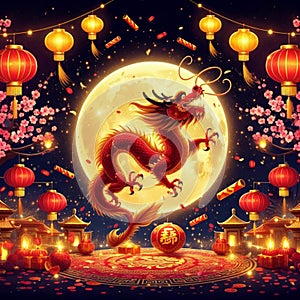 Cool and aesthetic 2024 Chinese New Year illustration