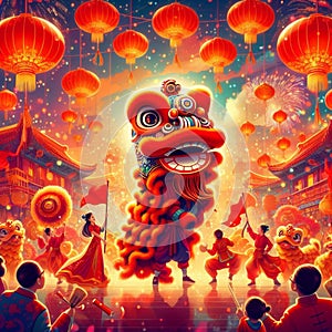 Cool and aesthetic 2024 Chinese New Year illustration