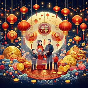 Cool and aesthetic 2024 Chinese New Year illustration