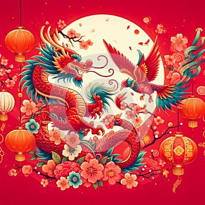 Cool and aesthetic 2024 Chinese New Year illustration