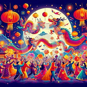 Cool and aesthetic 2024 Chinese New Year illustration