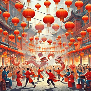 Cool and aesthetic 2024 Chinese New Year illustration