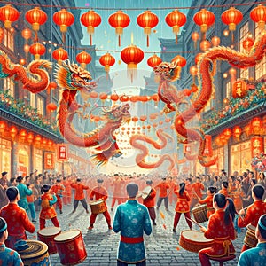 Cool and aesthetic 2024 Chinese New Year illustration