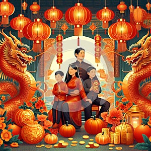 Cool and aesthetic 2024 Chinese New Year illustration