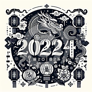 Cool and aesthetic 2024 Chinese New Year illustration