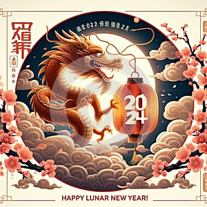 Cool and aesthetic 2024 Chinese New Year illustration