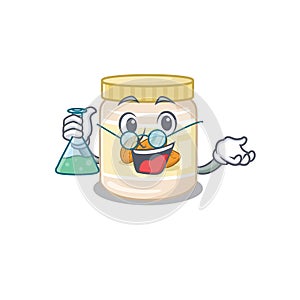 Cool almond butter Professor cartoon character with glass tube