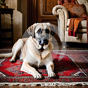 Cool Anatolian Shepherd Dog strolling through a traditional Turkish spice market with vibrant colors and aromas