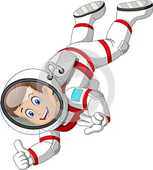 Cool Astronout Wear White Red Suit Uniform Flying In Space Zero Gravity Cartoon