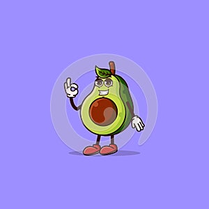 Cool avocado character show gesture OK. Fruit character icon concept isolated. Emoji Sticker. flat cartoon style Vector