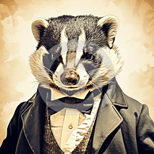 Cool Badger In Vintage Portraiture Style With Elaborate Costumes