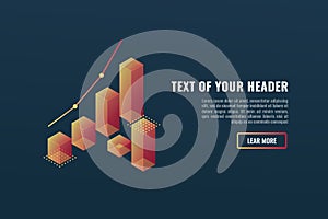 Cool banner with charts, data visualization concept, growing up, business success isometric vector