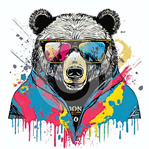 Cool bear head wear sunglasses on a clean background for Sublimation Printing, T-shirt Design Clipart, DTF DTG Printing.