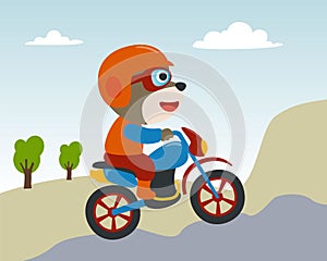 Cool bear and motorcycle funny animal cartoon,vector illustration. Creative vector childish background for fabric, textile,