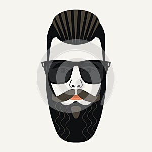 Cool beard hipster male with black lenses sunglasses