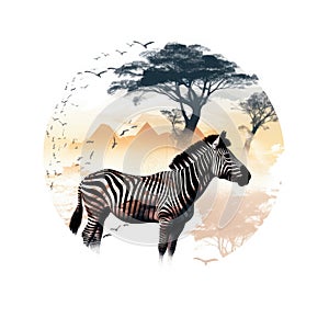 Cool and Beautiful Double Exposure Silhouette Zebra Animal in Natural Habitat