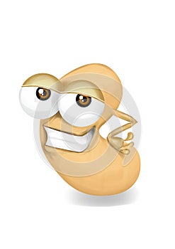 Cool beige cashew cartoon character, sly eyes photo