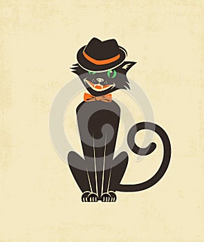Cool black cat in a fedora for your Halloween designs. photo