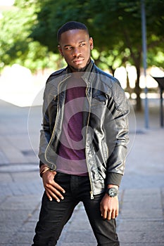 Cool black man in leather jacket