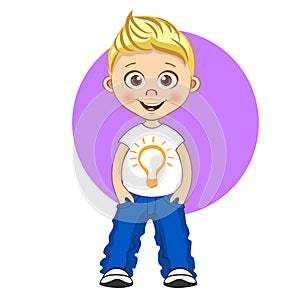 Cool boy with blonde hair in T-shirt and jeans. Vector isolated cartoon illustration