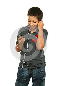 Cool boy listening music with