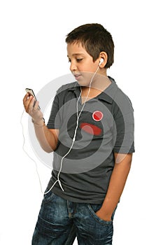Cool boy listening music with