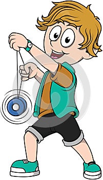 Cool Boy Playing Yoyo Color Illustration