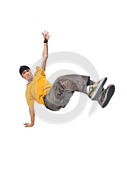 Cool breakdancer making out on white background