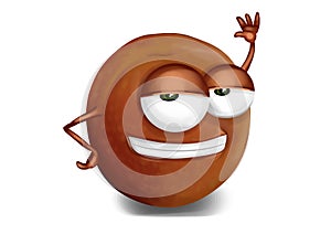 Cool brown, purple pluot cartoon character, sly eyes