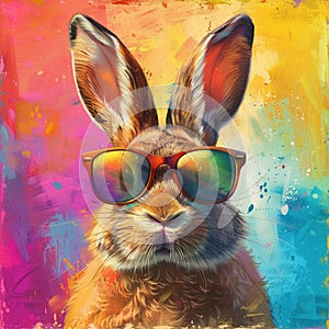 Cool bunny with sunglasses art portrait