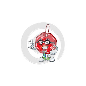 Cool Businessman christmas sale tag mascot cartoon character.