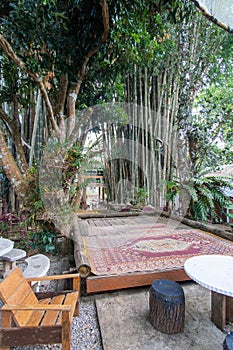 Cool cafe with bamboo and wooden furniture