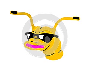 Cool cartoon alien character wearing sunglasses. UFO, space adventures. Funny emotion. Vector illustration for print on