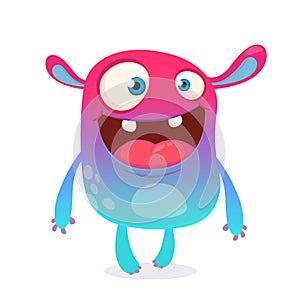 Cool cartoon alien. Purple and pink bizzare colorful alien monster for Halloween. Vector illustration.